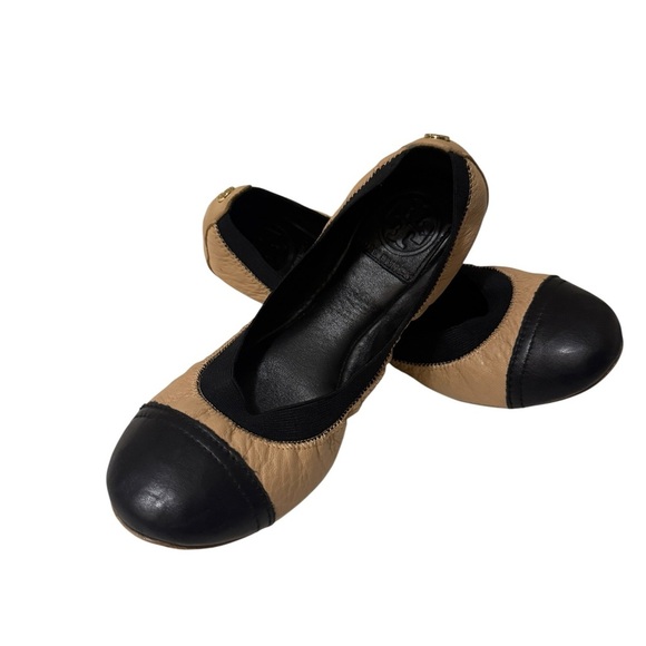 Tory Burch Beige and Black Ballet Flats Women's Black and Tan - Picture 1 of 12
